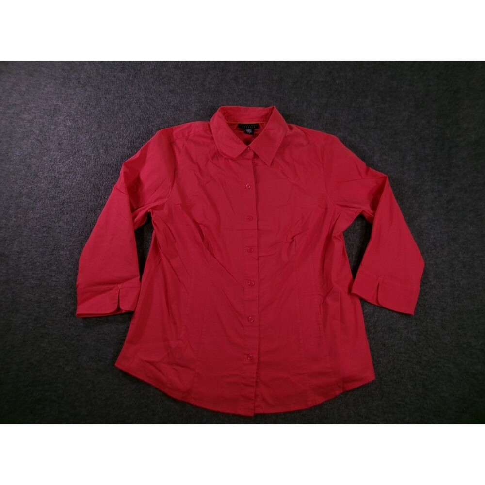 Apostrophe Top Women Large Pink Button Up Long Sleeve Capsule Office Stretch